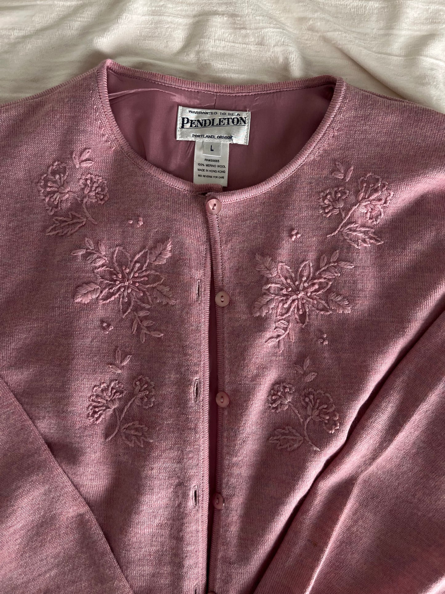 Pink Floral Embroidered Cardigan — Pendleton