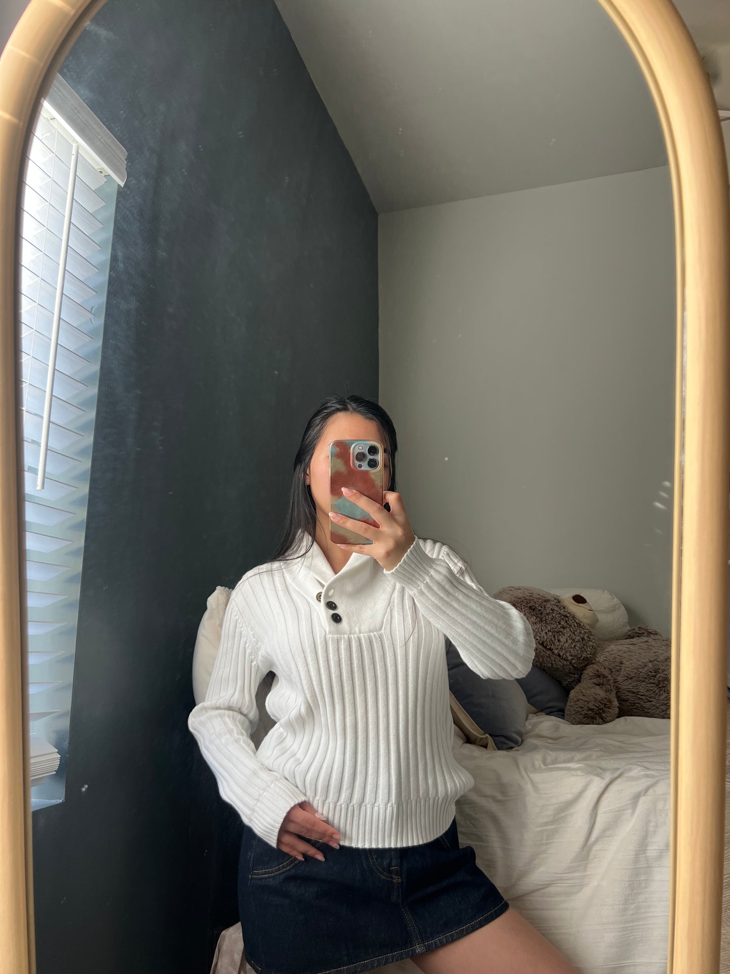White Knit Button Sweater — Lauren Jeans Co. by Ralph Lauren