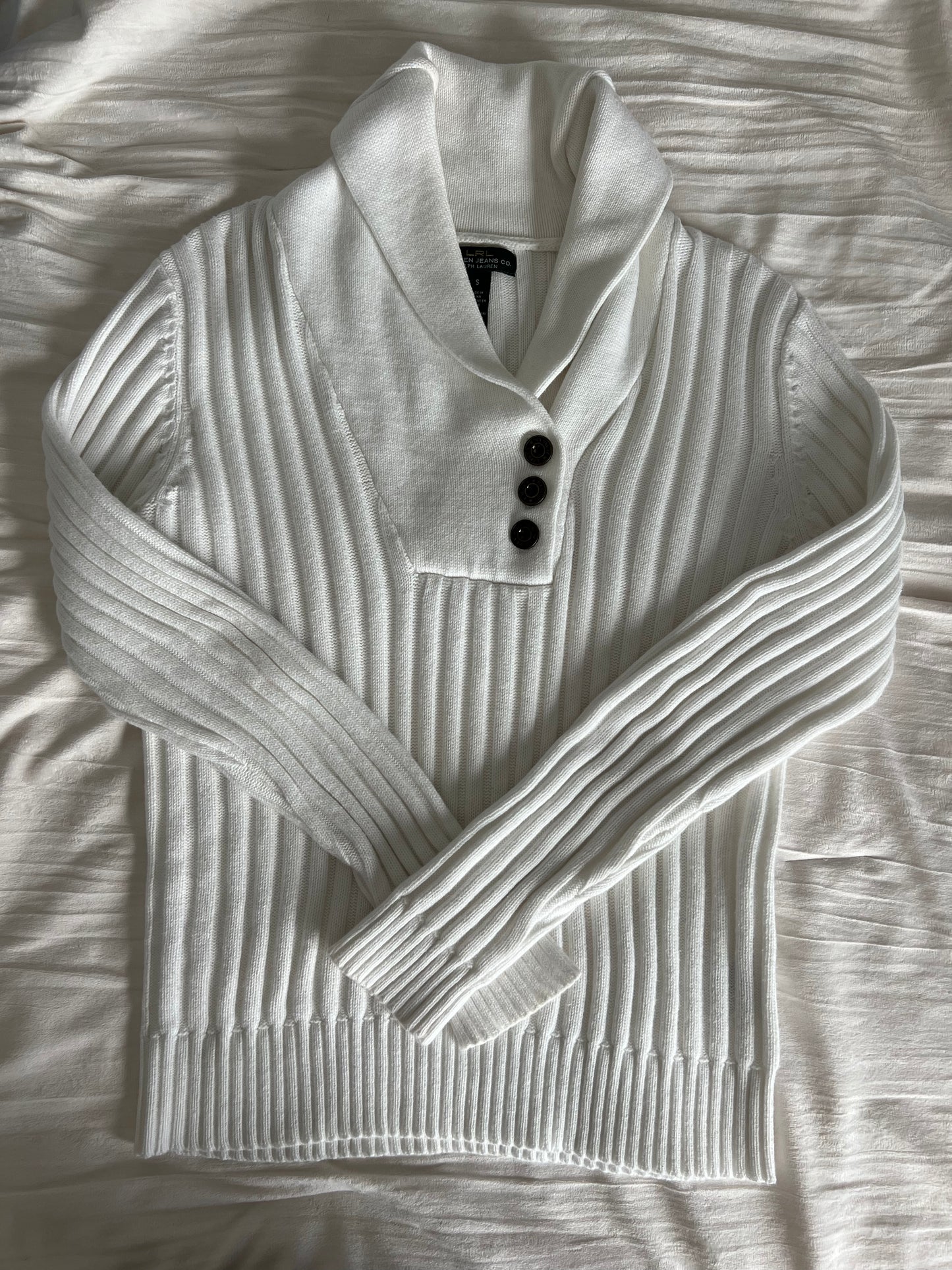 White Knit Button Sweater — Lauren Jeans Co. by Ralph Lauren