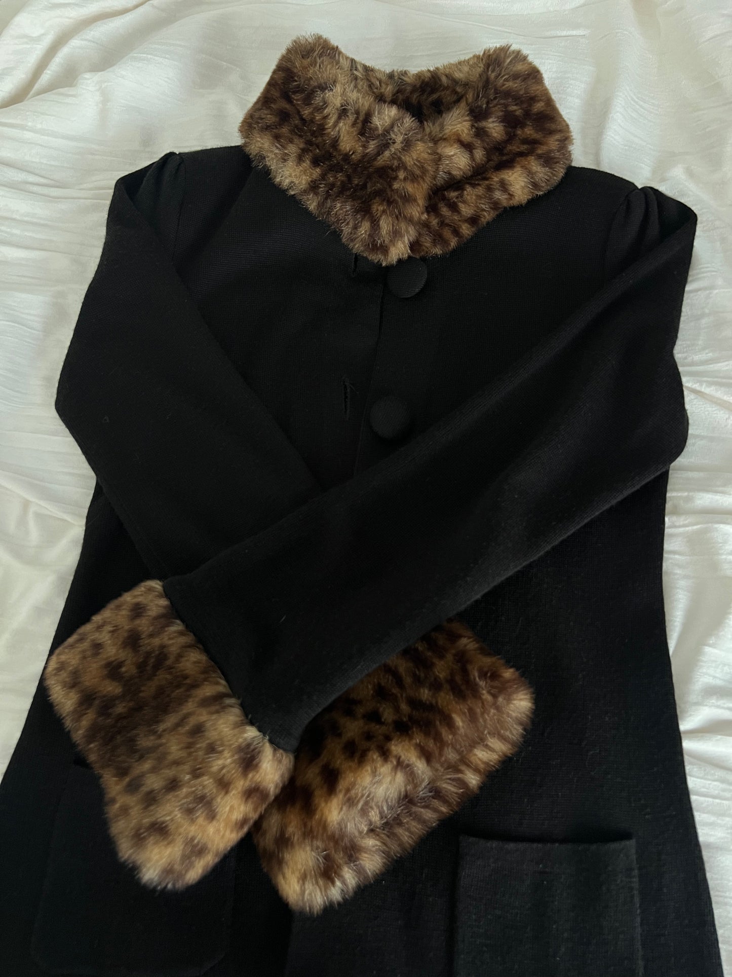 Black Longline Fur-Trim Cardigan — International Concepts
