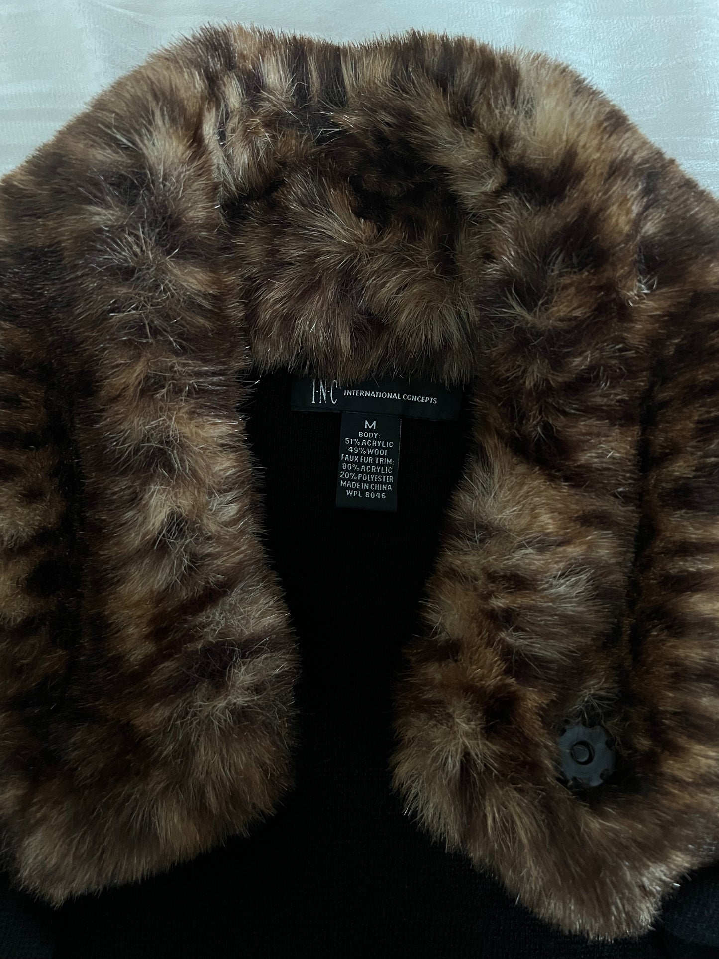 Black Longline Fur-Trim Cardigan — International Concepts