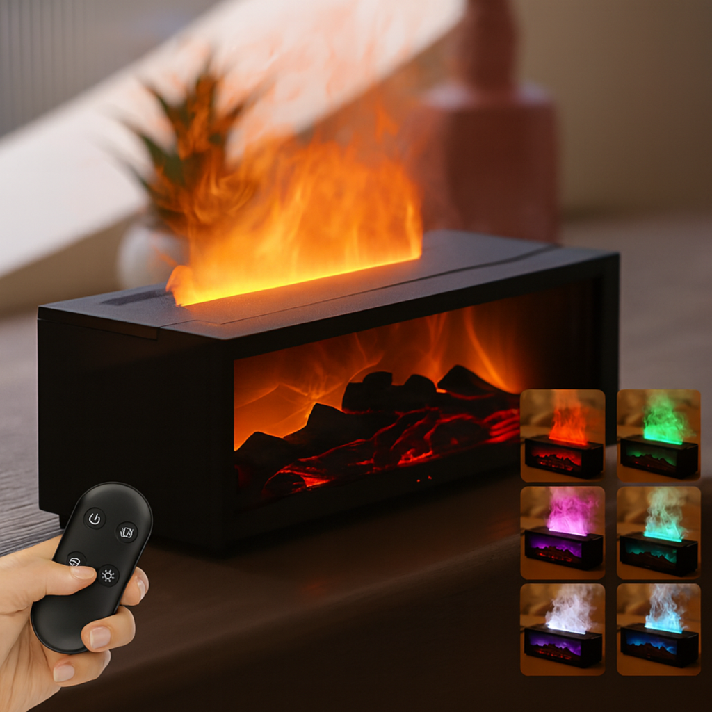 Flame Effect Aroma Diffuser: 3-in-1 Fireplace Humidifier for Home
