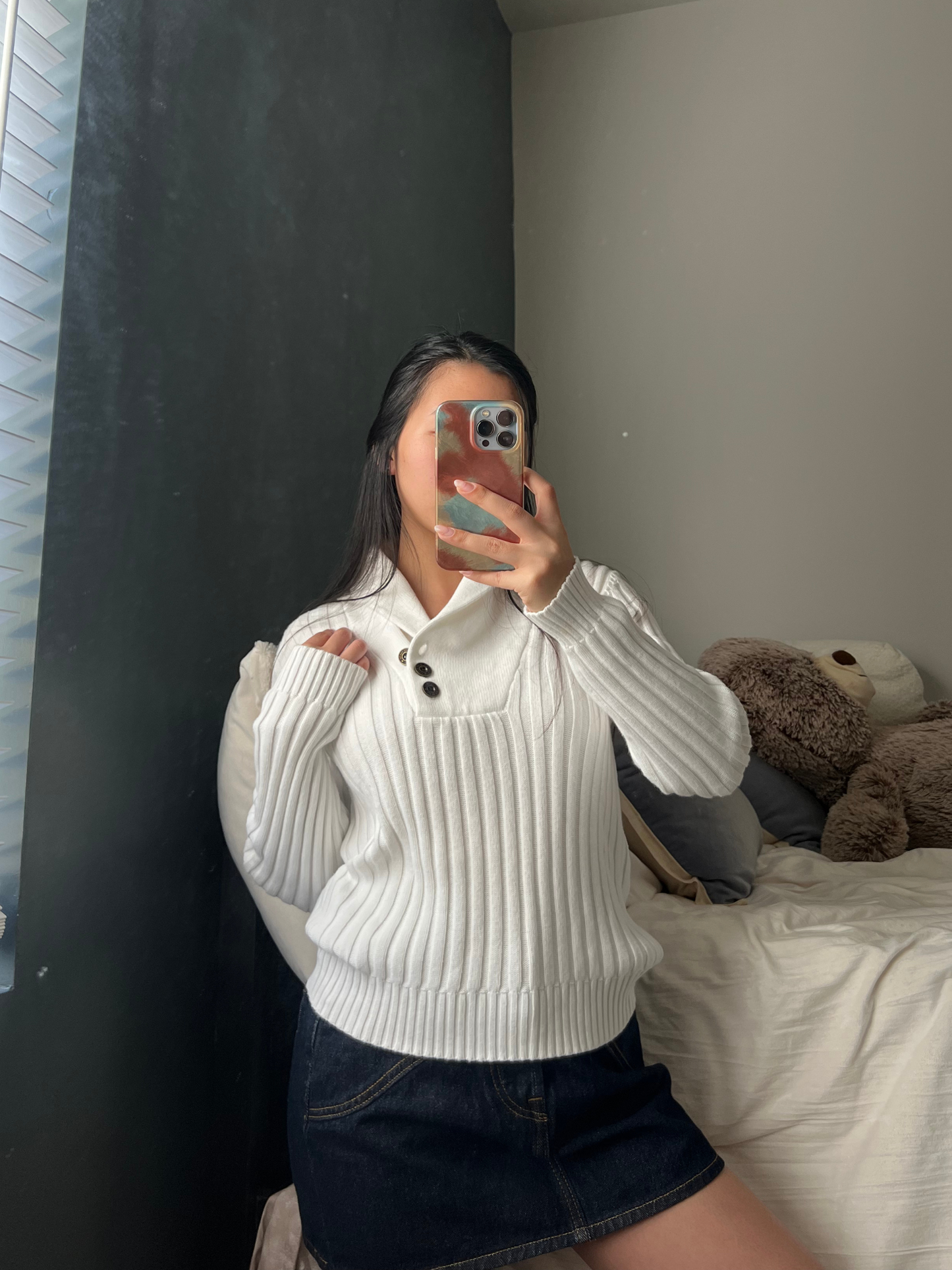 White Knit Button Sweater — Lauren Jeans Co. by Ralph Lauren
